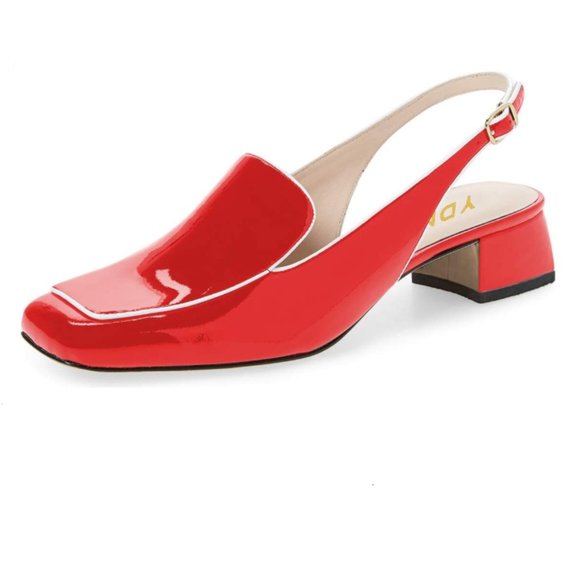 YDN Shoes - YDN Closed Square Toe Block Low Heels Slingback